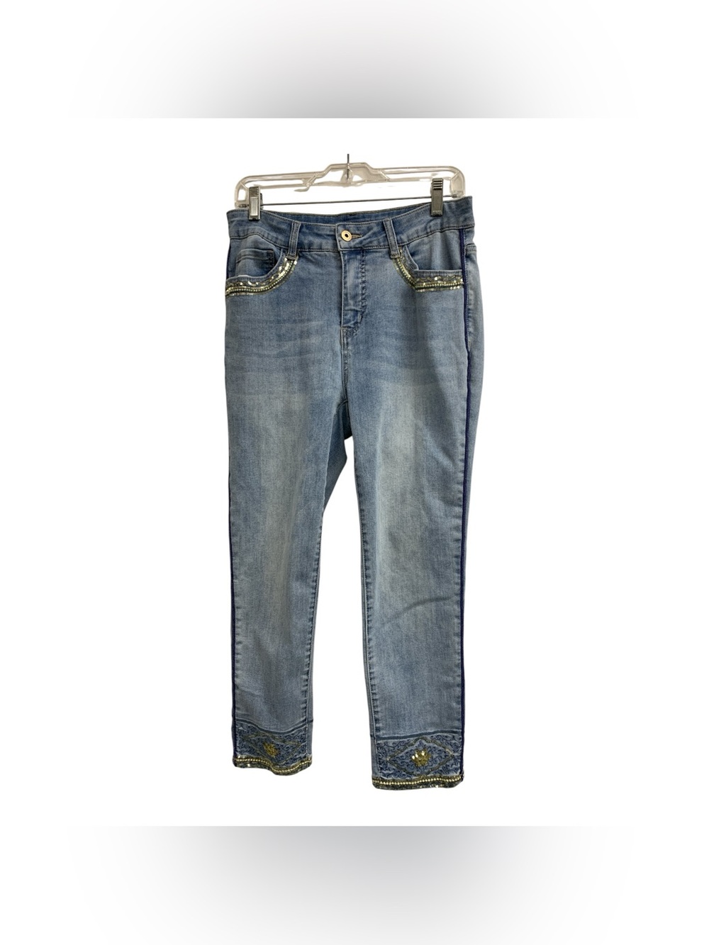 Orly Embellished Light Blue Cropped Jeans with Gold Accents Size M